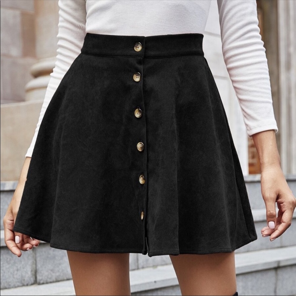 Corduroy Button Closure Mini Skirt Fall- CAMEL - Picture 6 of 6